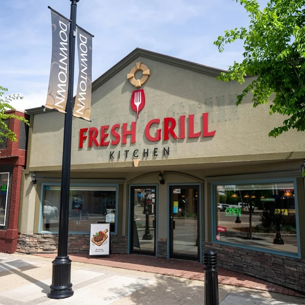 Storefront of Fresh Grill Kitchen Stonyplain, the American restaurant at 5103 50 St in Stony Plain, Alberta