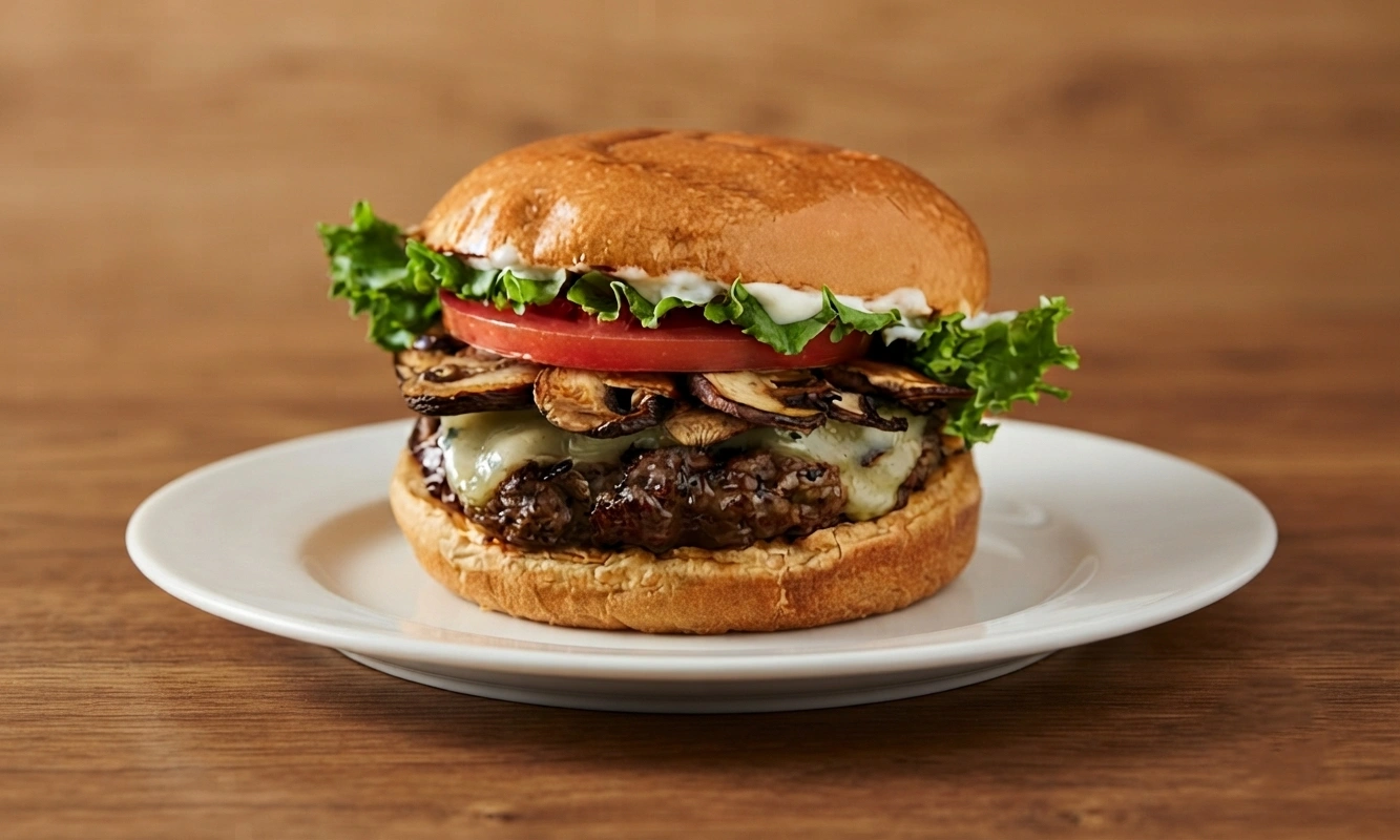 Handcrafted burger and fries at Fresh Grill Kitchen in Stony Plain, Alberta